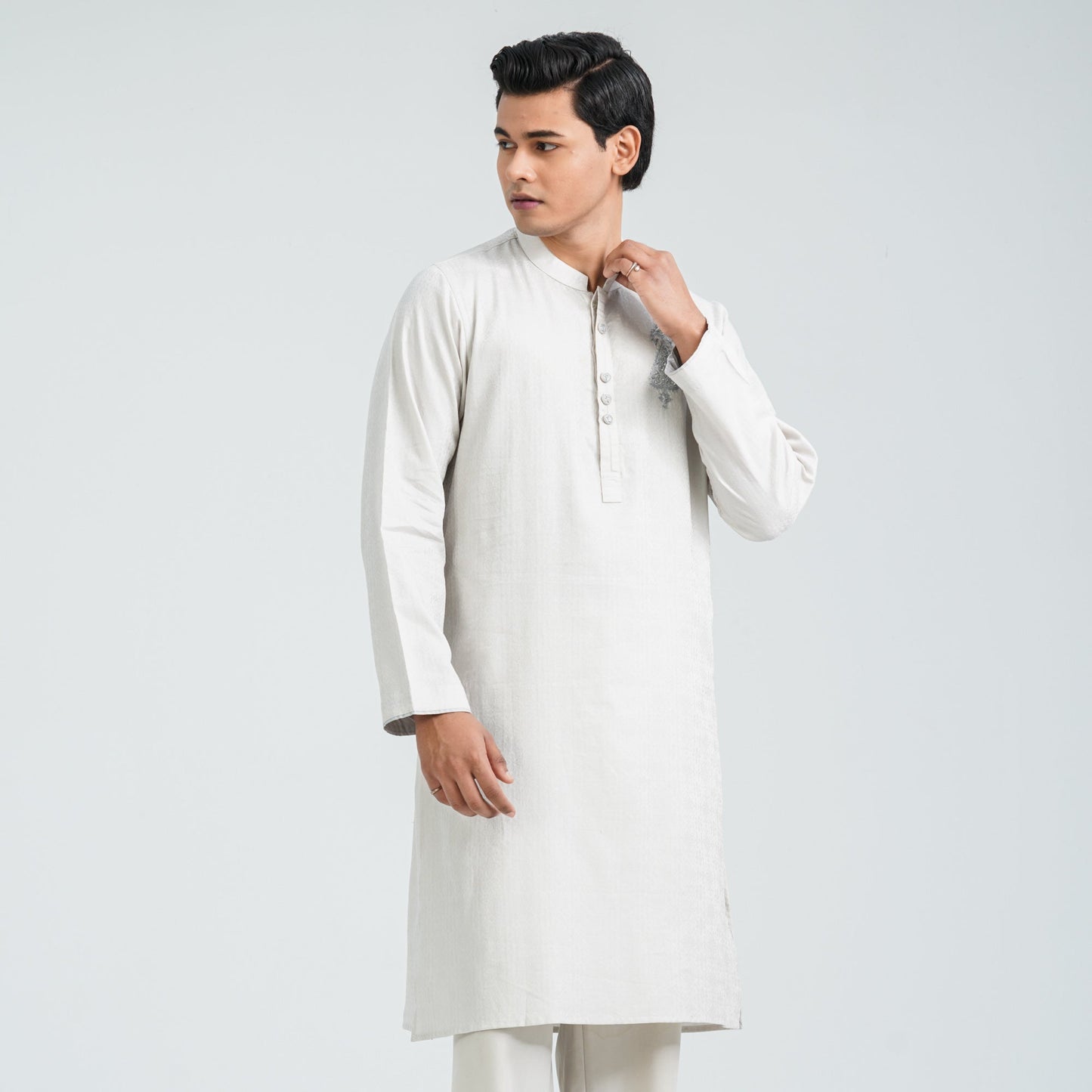 Men’s Light Grey Jacquard Panjabi