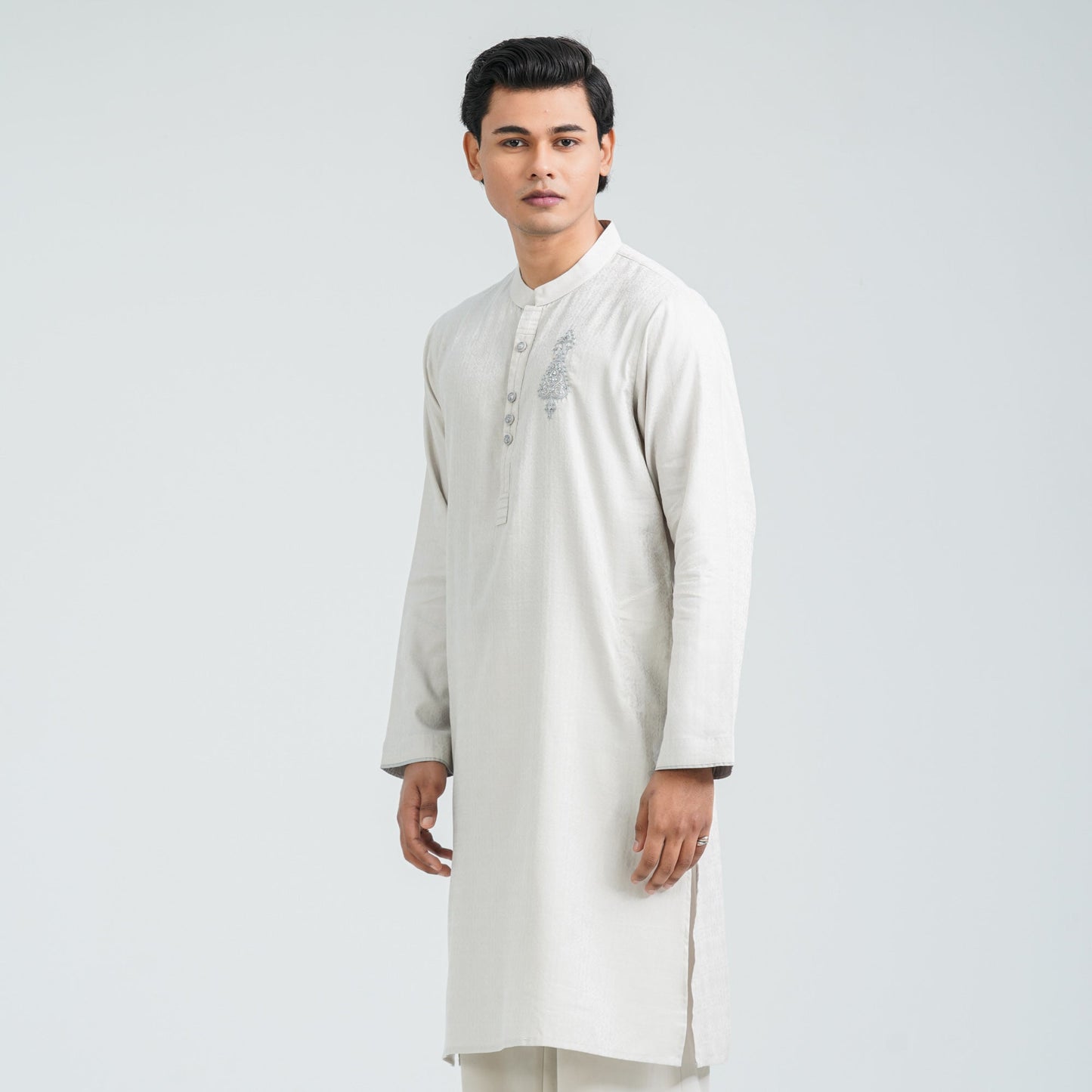 Men’s Light Grey Jacquard Panjabi