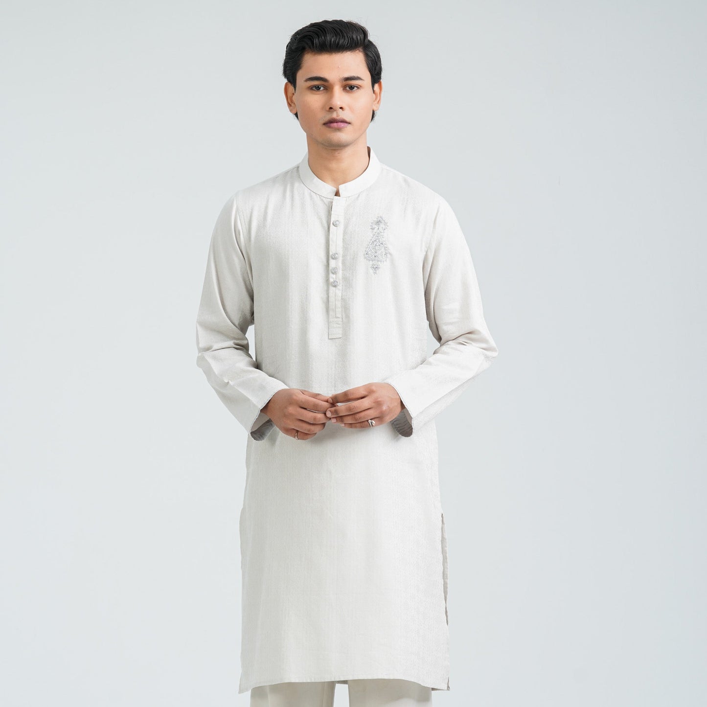 Men’s Light Grey Jacquard Panjabi
