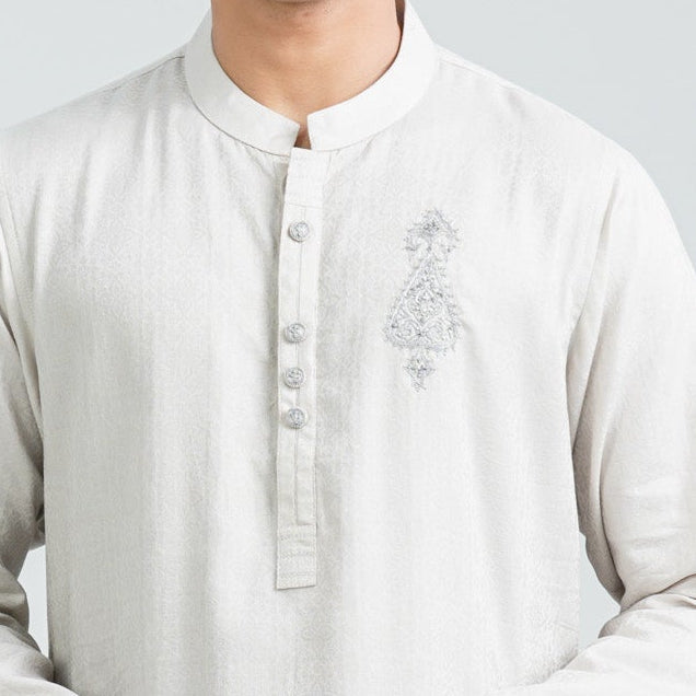 Men’s Light Grey Jacquard Panjabi