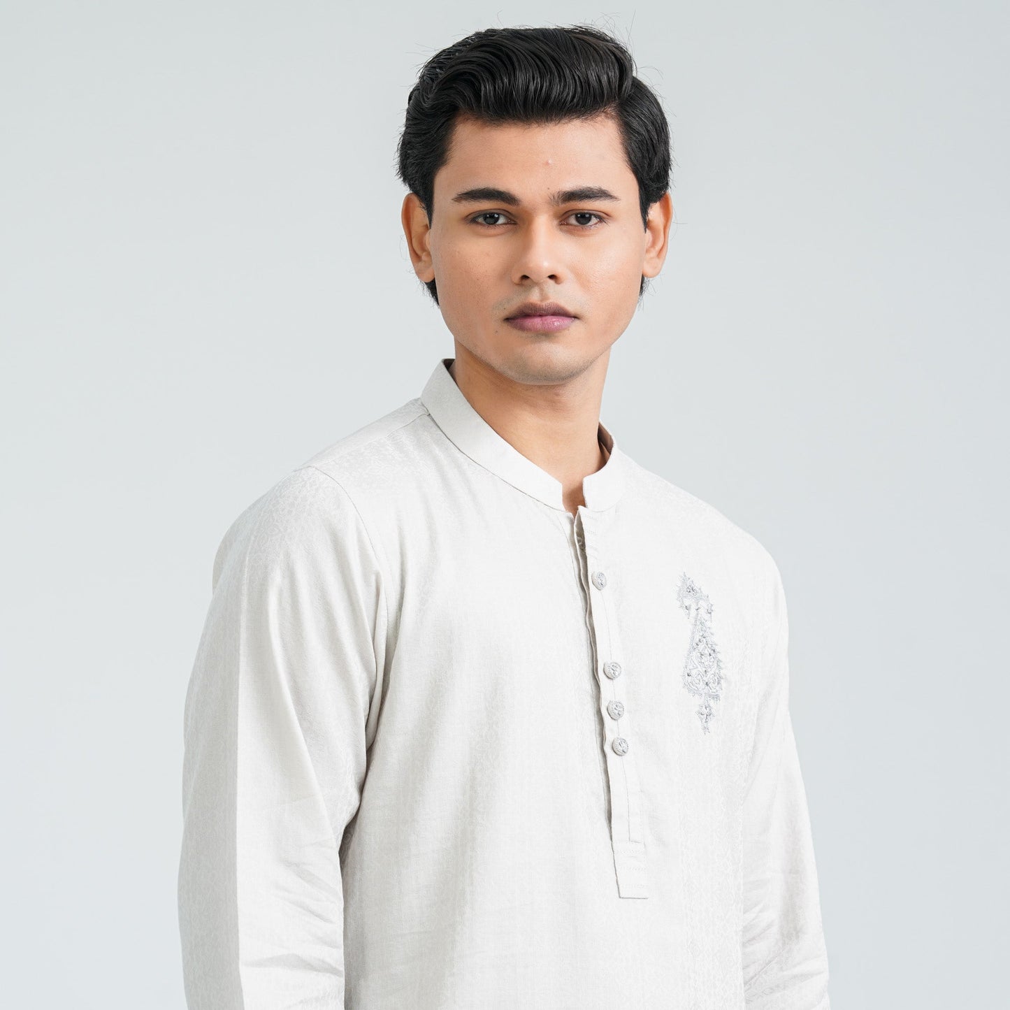 Men’s Light Grey Jacquard Panjabi