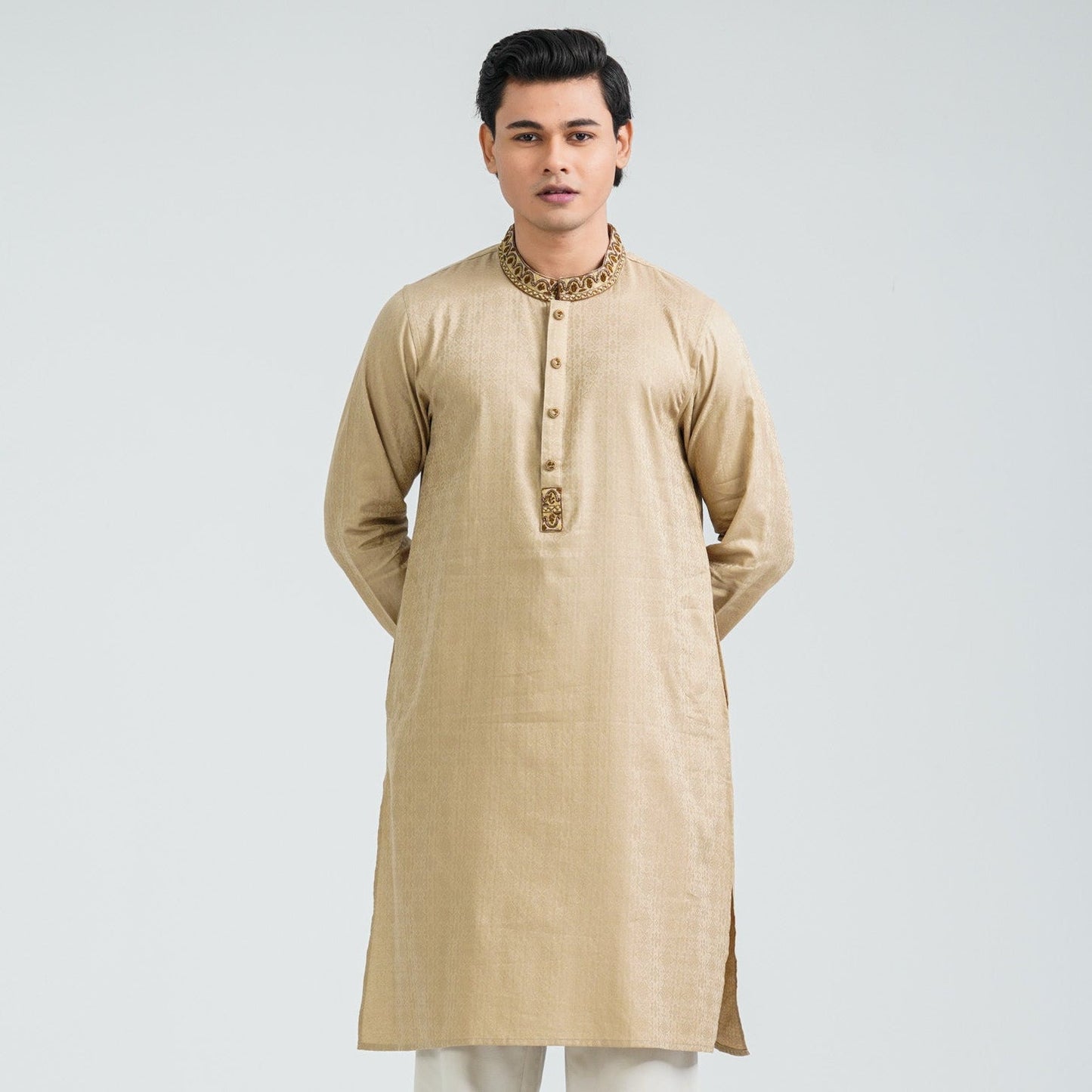 Men’s Beige Karchupi Jacquard Panjabi