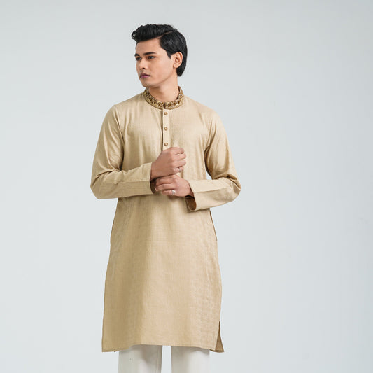 Men’s Beige Karchupi Jacquard Panjabi
