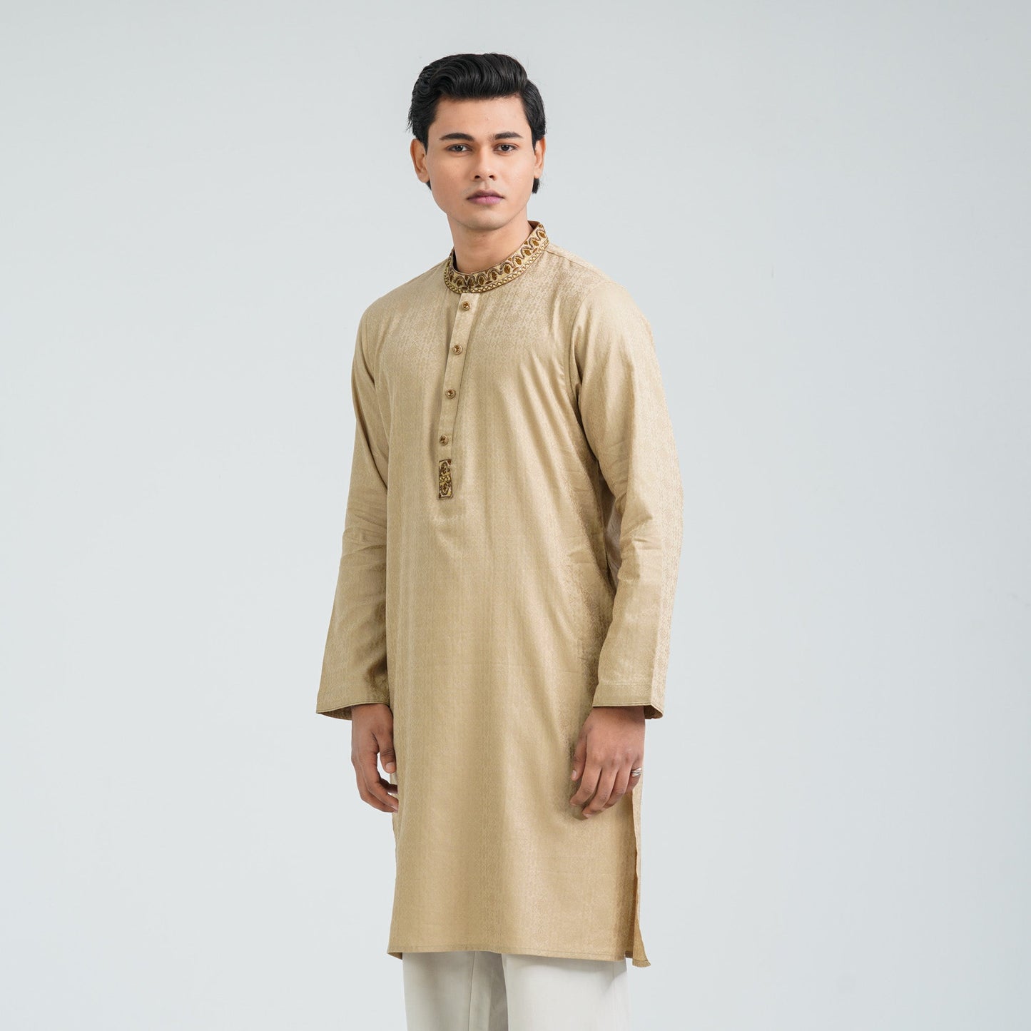 Men’s Beige Karchupi Jacquard Panjabi