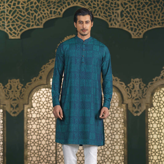 MENS PREMIUM PANJABI-EMERALD GREEN