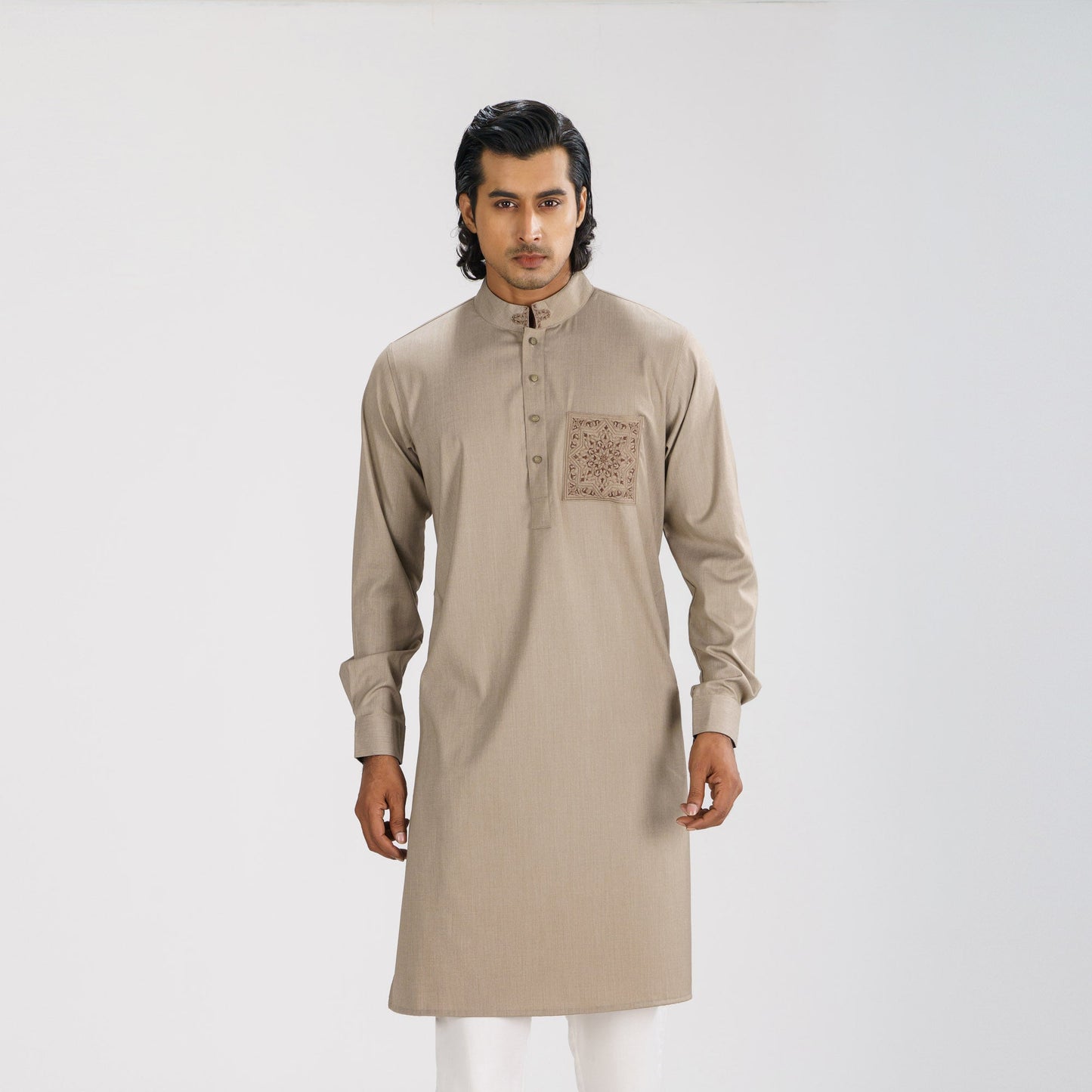 Men's Beige Brown Slim Fit Panjabi