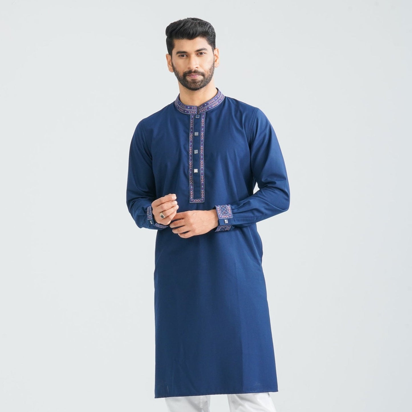 Men's Dark Navy Blended Panjabi