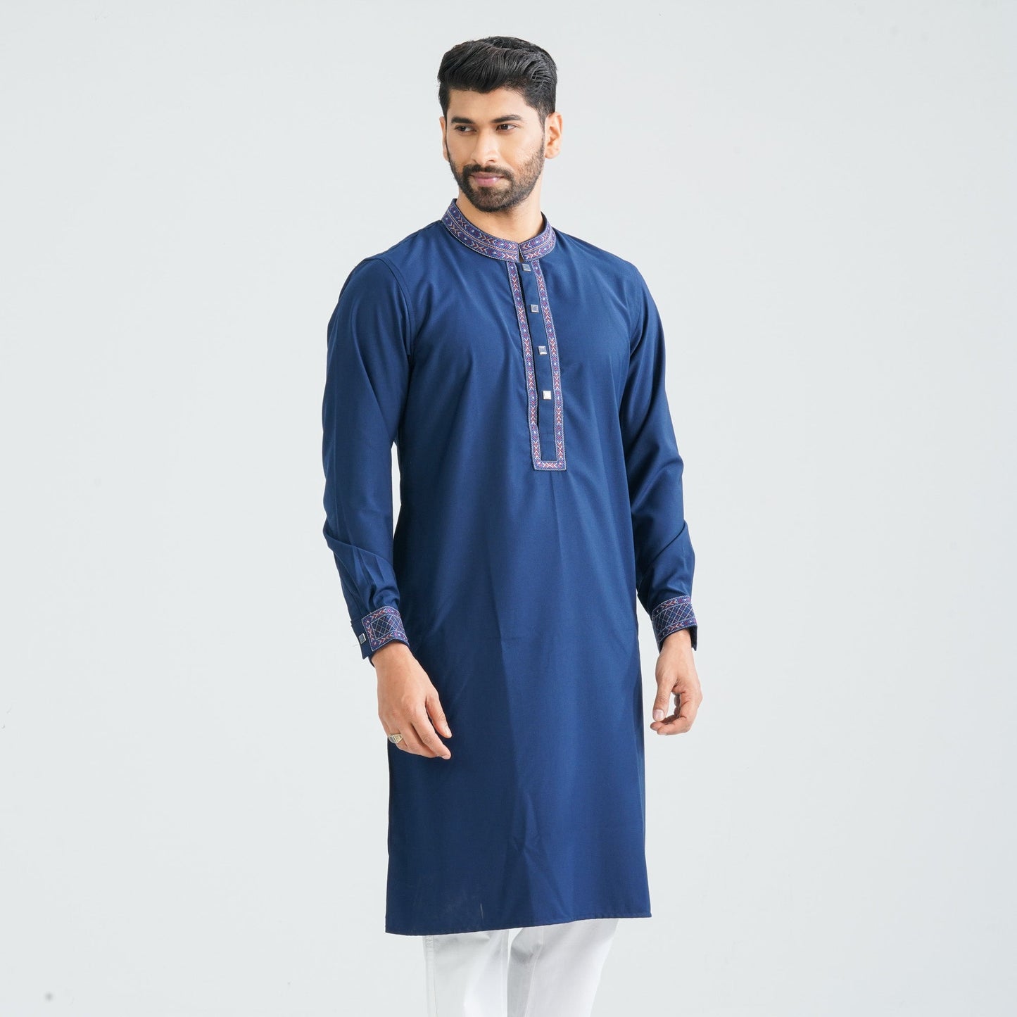 Men's Dark Navy Blended Panjabi