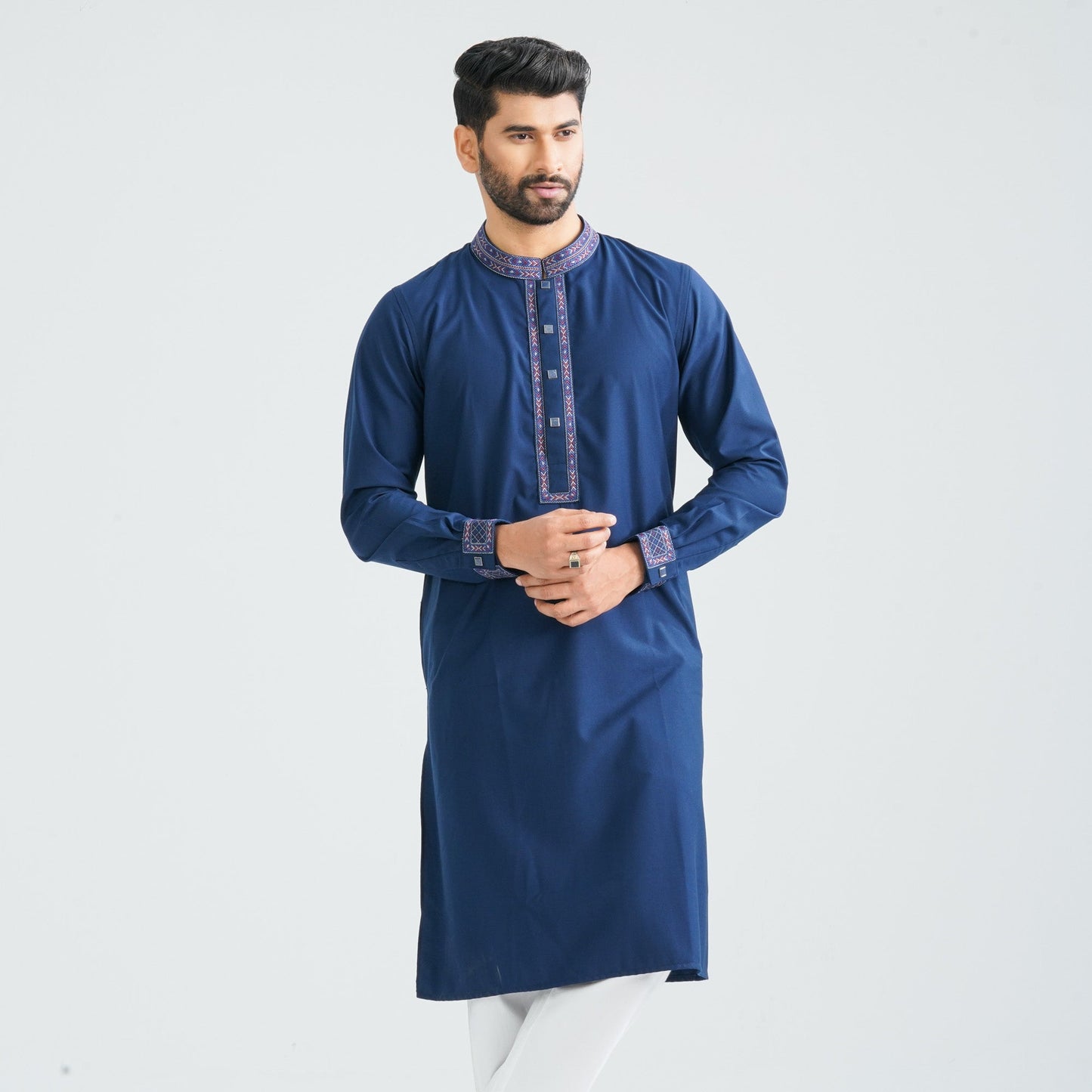 Men's Dark Navy Blended Panjabi