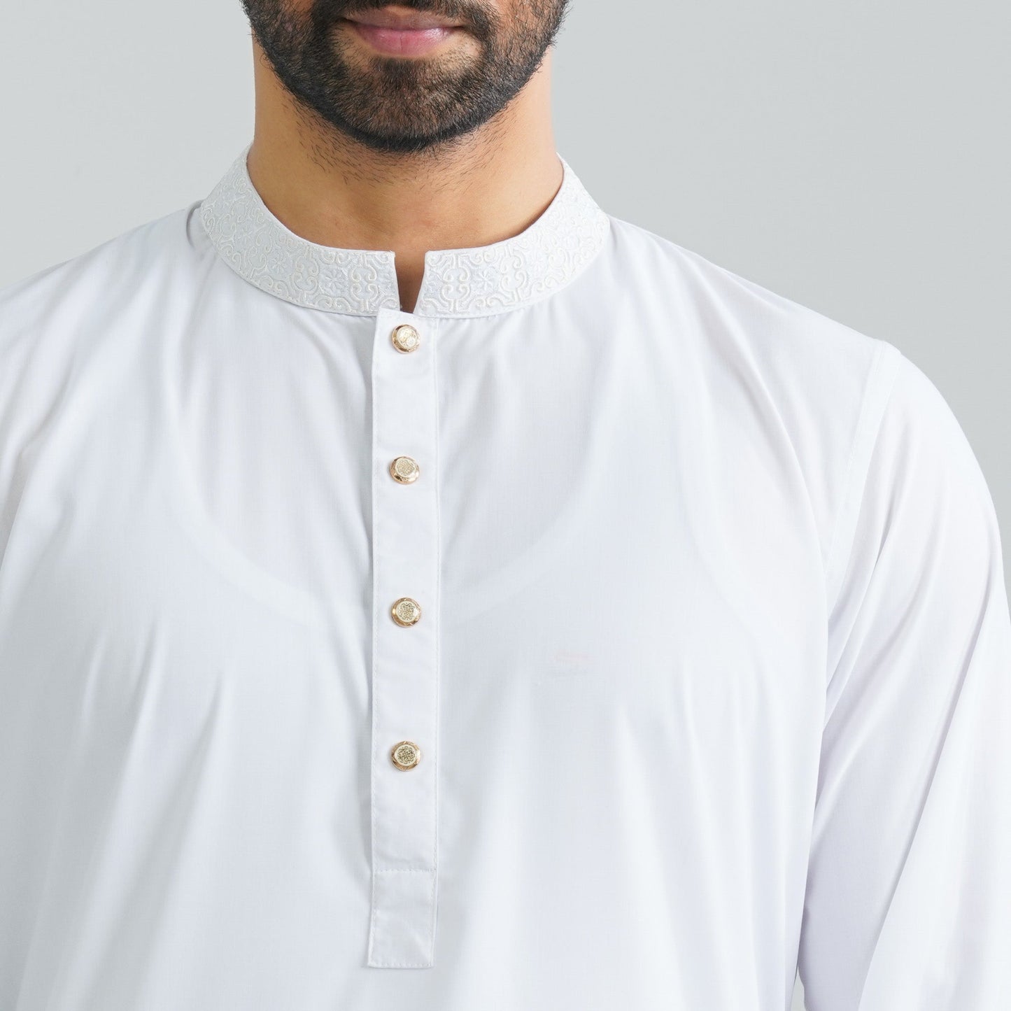 Men’s White Embroidered Panjabi