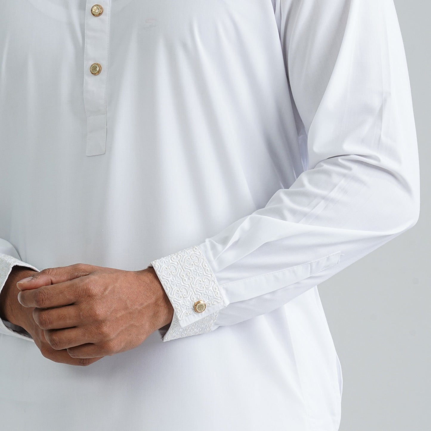 Men’s White Embroidered Panjabi