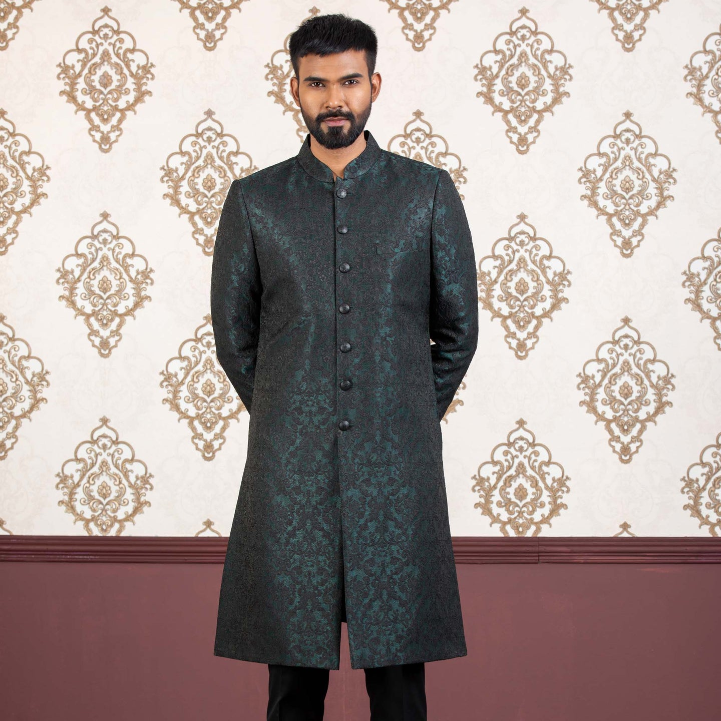 MENS SHERWANI-DEEP GREEN