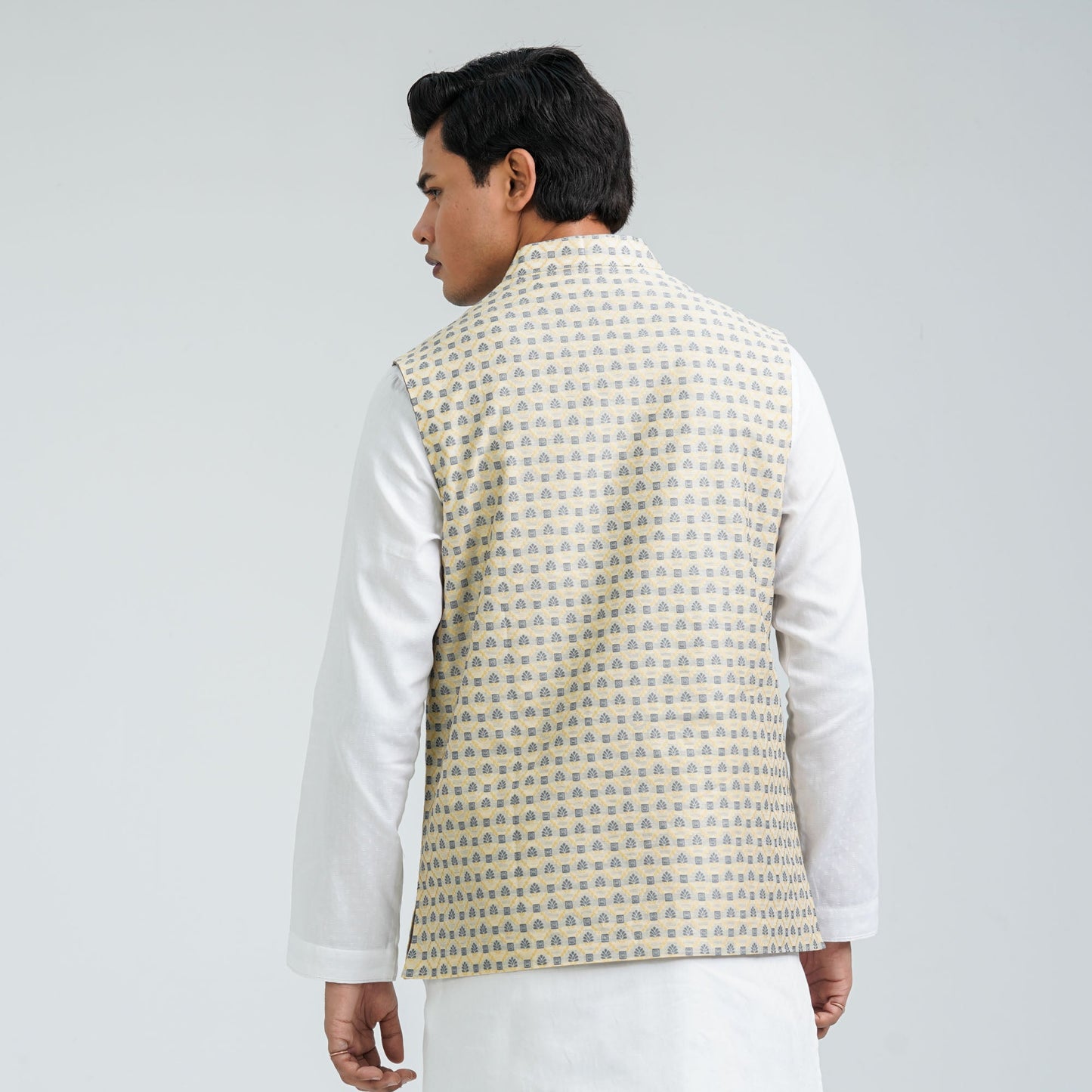 Men’s Pastel Yellow Jacquard Vest