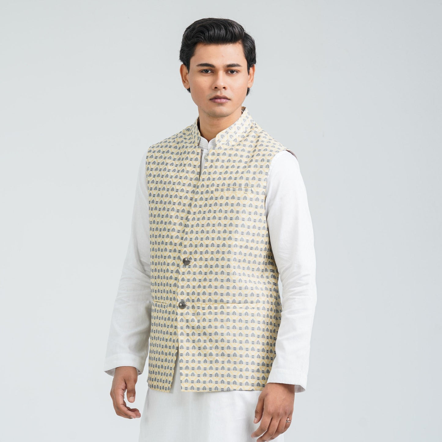 Men’s Pastel Yellow Jacquard Vest