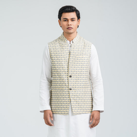 Men’s Pastel Yellow Jacquard Vest