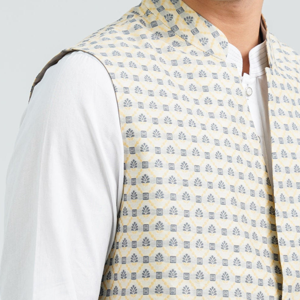Men’s Pastel Yellow Jacquard Vest