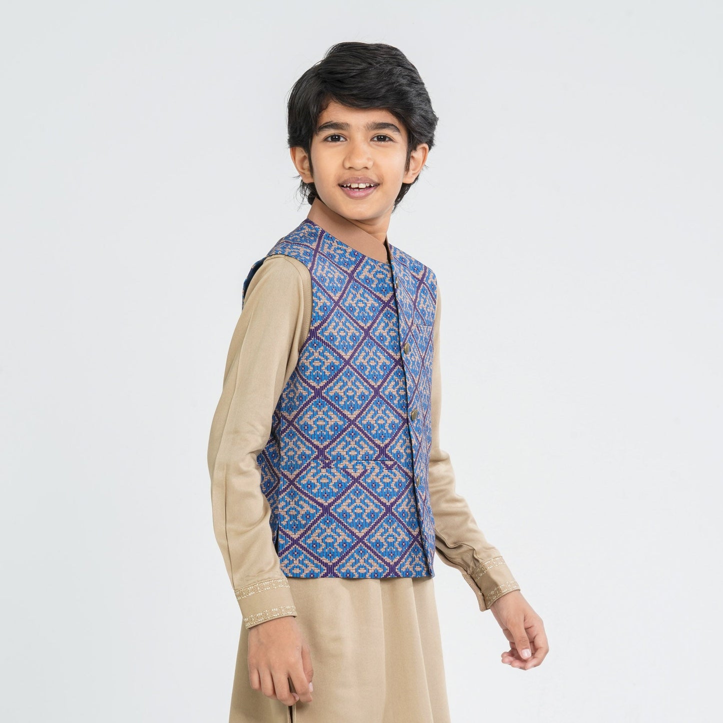 Boys’ Blended Cotton Teal Koti