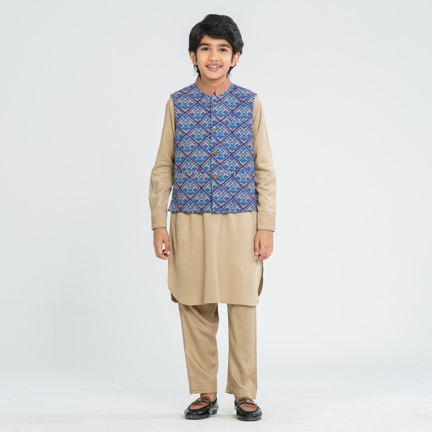 Boys’ Blended Cotton Teal Koti