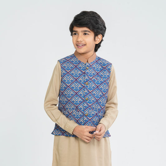 Boys’ Blended Cotton Teal Koti