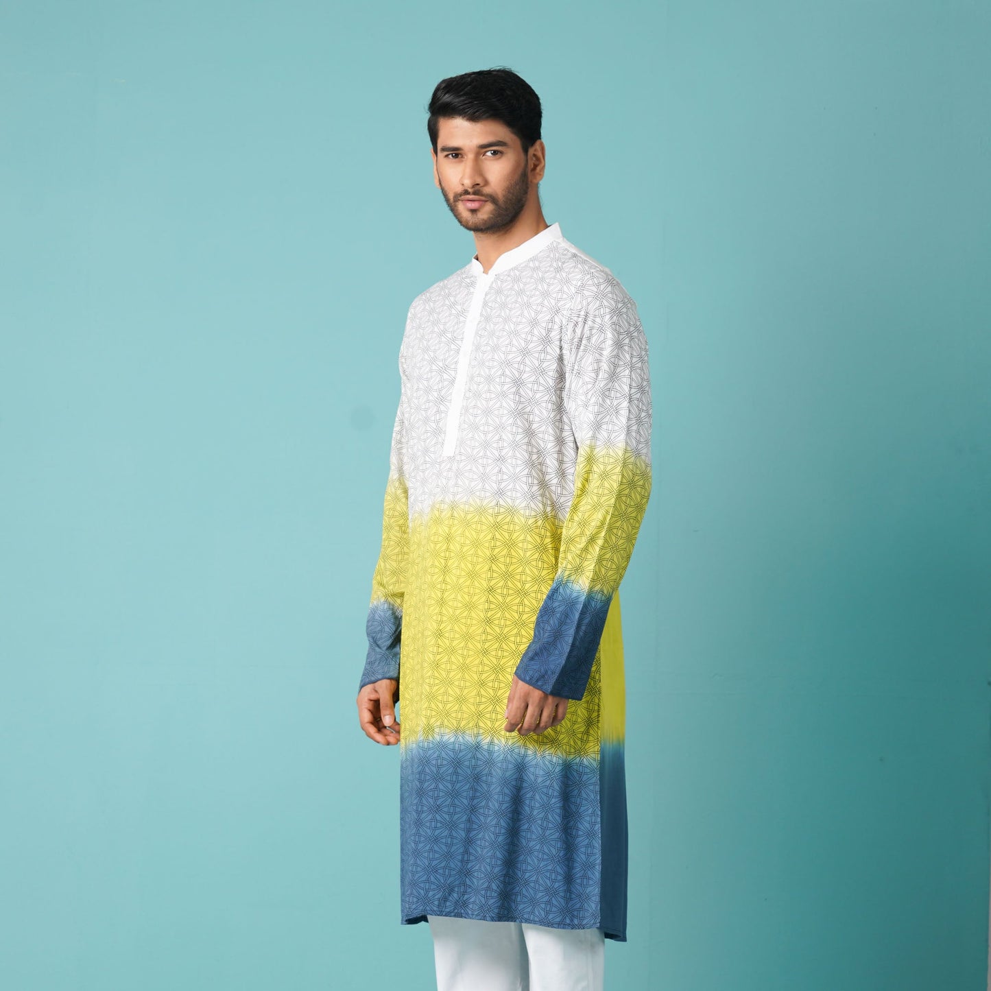 Mens Navy Tie-Dye Panjabi