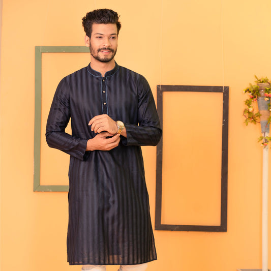 Mens Embroidery Panjabi-Navy Blue 1