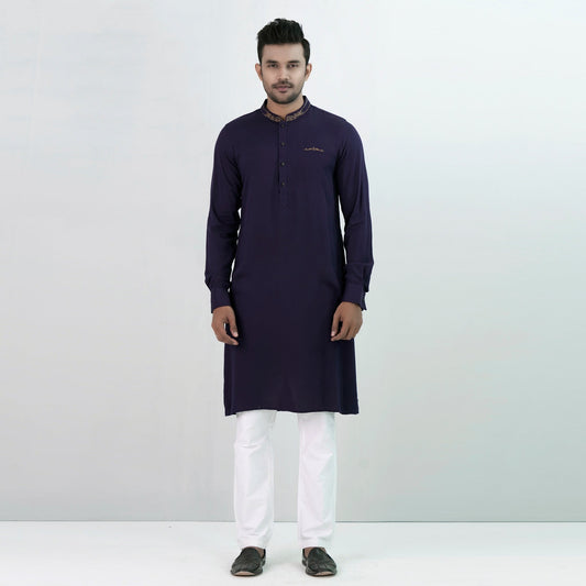 Mens Embroidery Panjabi- Navy