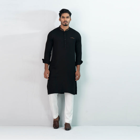 Mens Embroidery Panjabi- Black