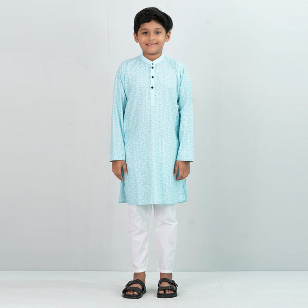 Boy's Turquoise Printed Panjabi