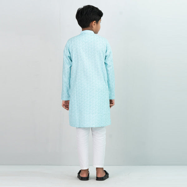 Boy's Turquoise Printed Panjabi