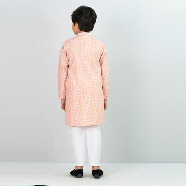 Boy's Coral Printed Panjabi