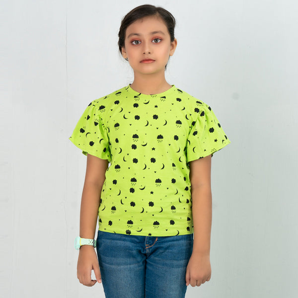 Girls' Lime Print Flare T-Shirt