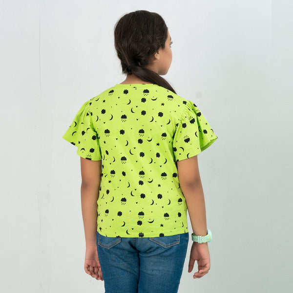 Girls' Lime Print Flare T-Shirt