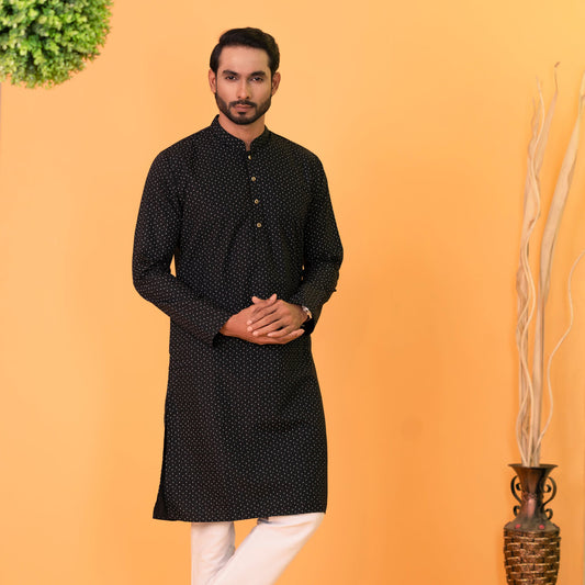 Mens Basic Panjabi-Black Print