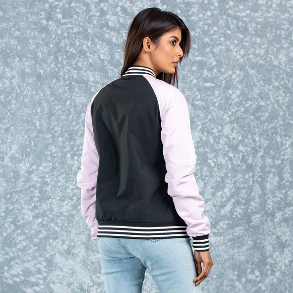 WOMENS BOMBER JACKET -PINK/BLACK