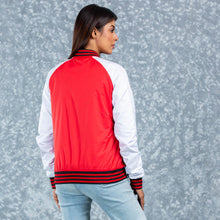 Load image into Gallery viewer, WOMENS BOMBER JACKET- RED/WHITE
