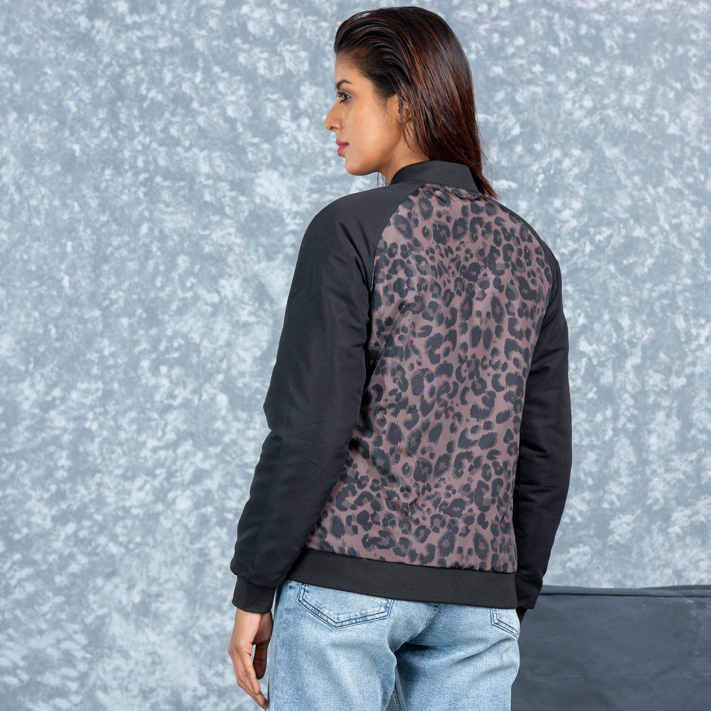 Womens Bomber Jacket- Olive/Black Aop