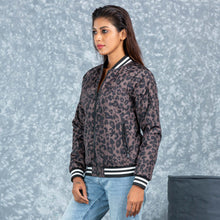 Load image into Gallery viewer, WOMENS BOMBER JACKET- OLIVE/BLACK AOP
