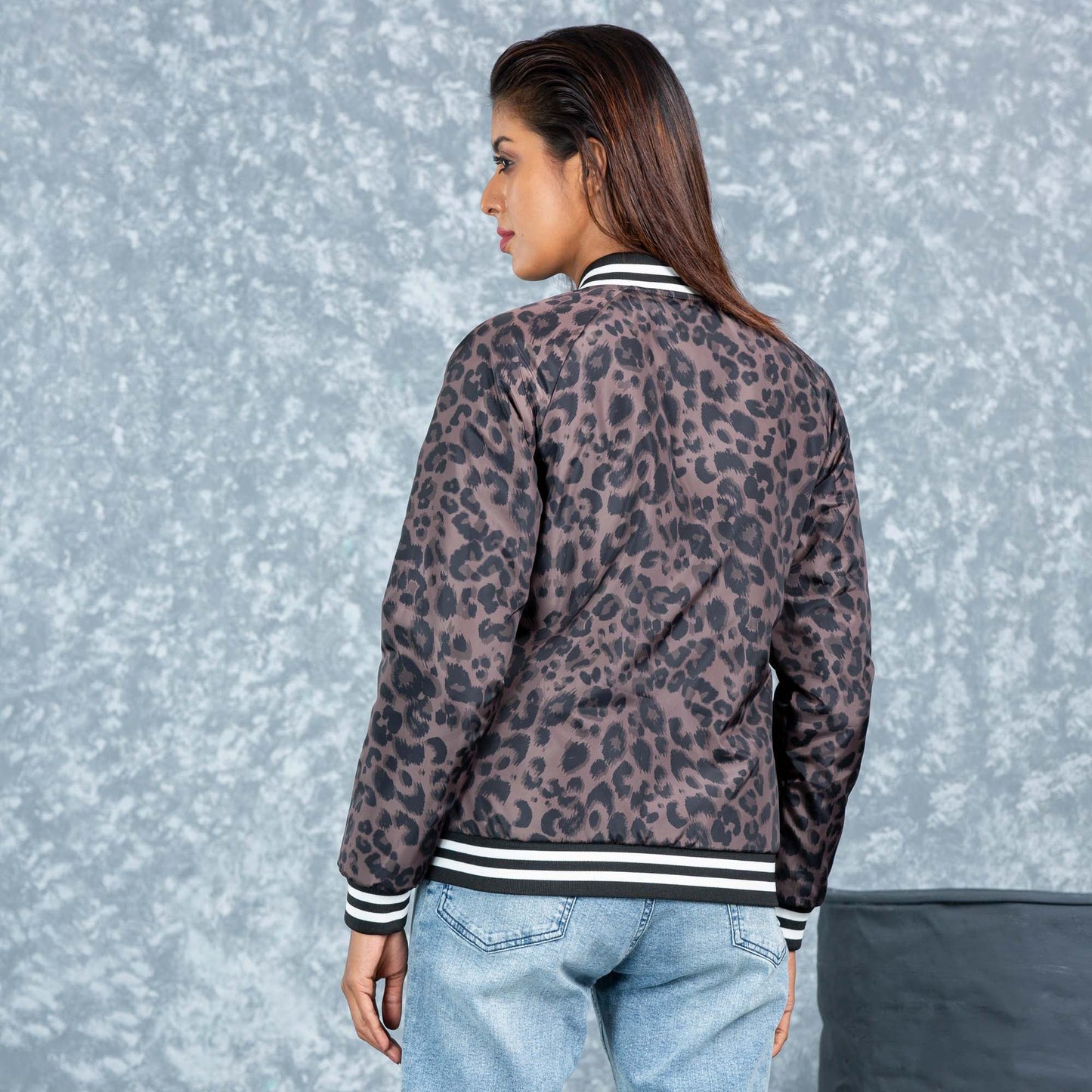 Womens Bomber Jacket- Olive/Black Aop