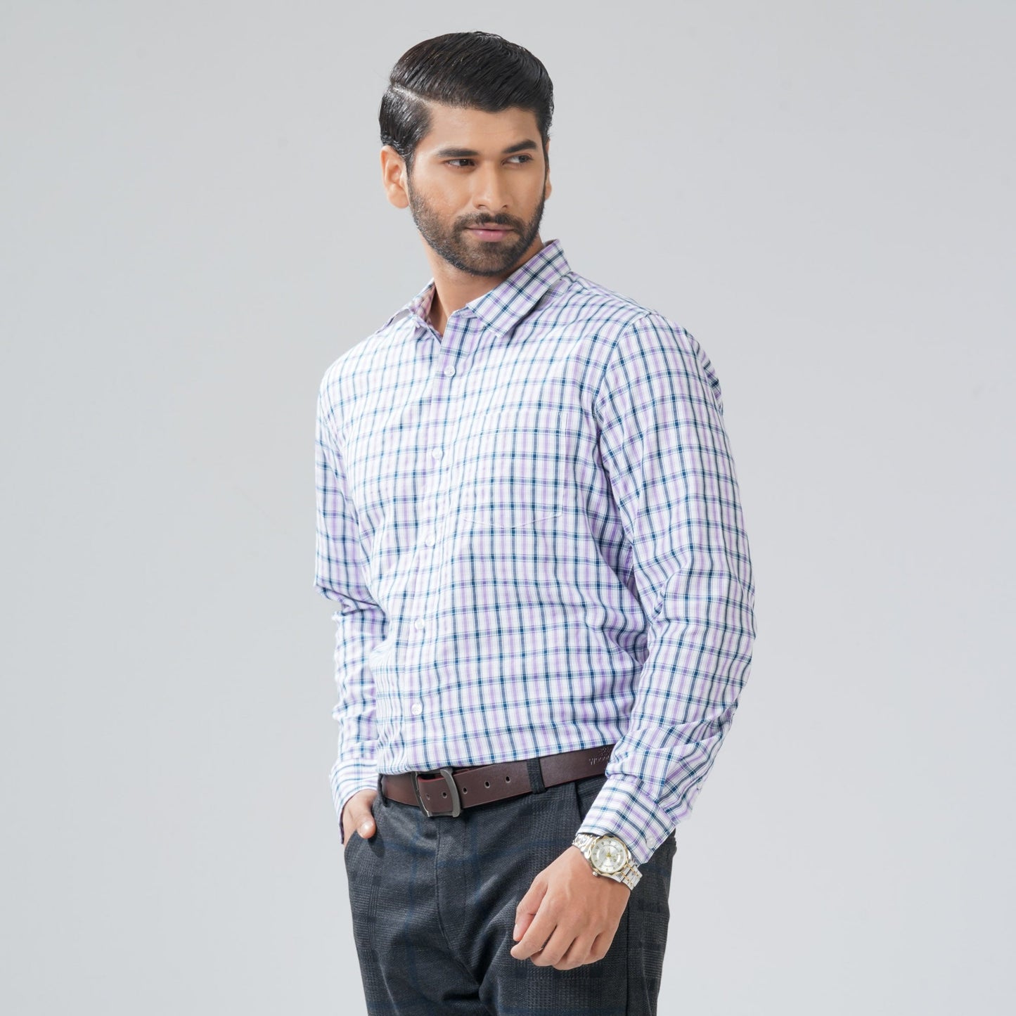 Mens Purple Check Formal Shirt