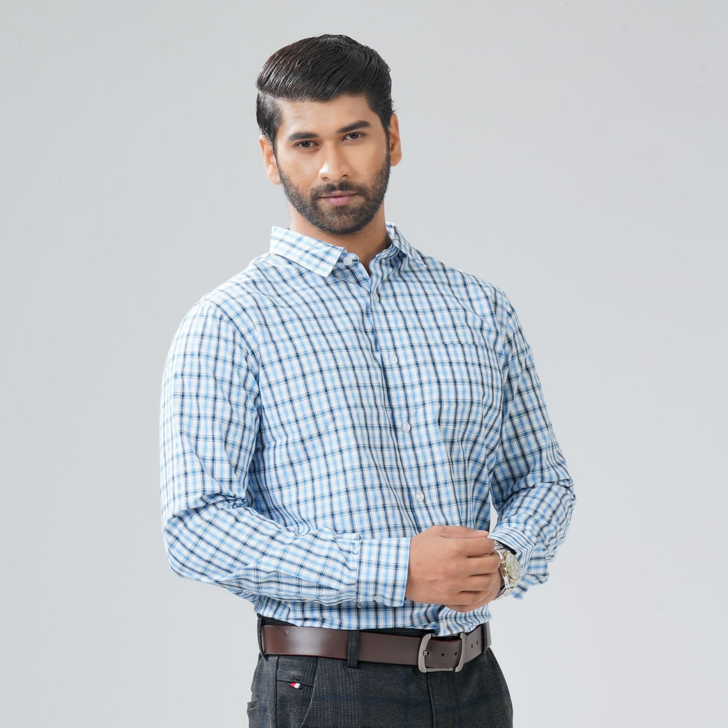 Mens Blue Check Formal Shirt
