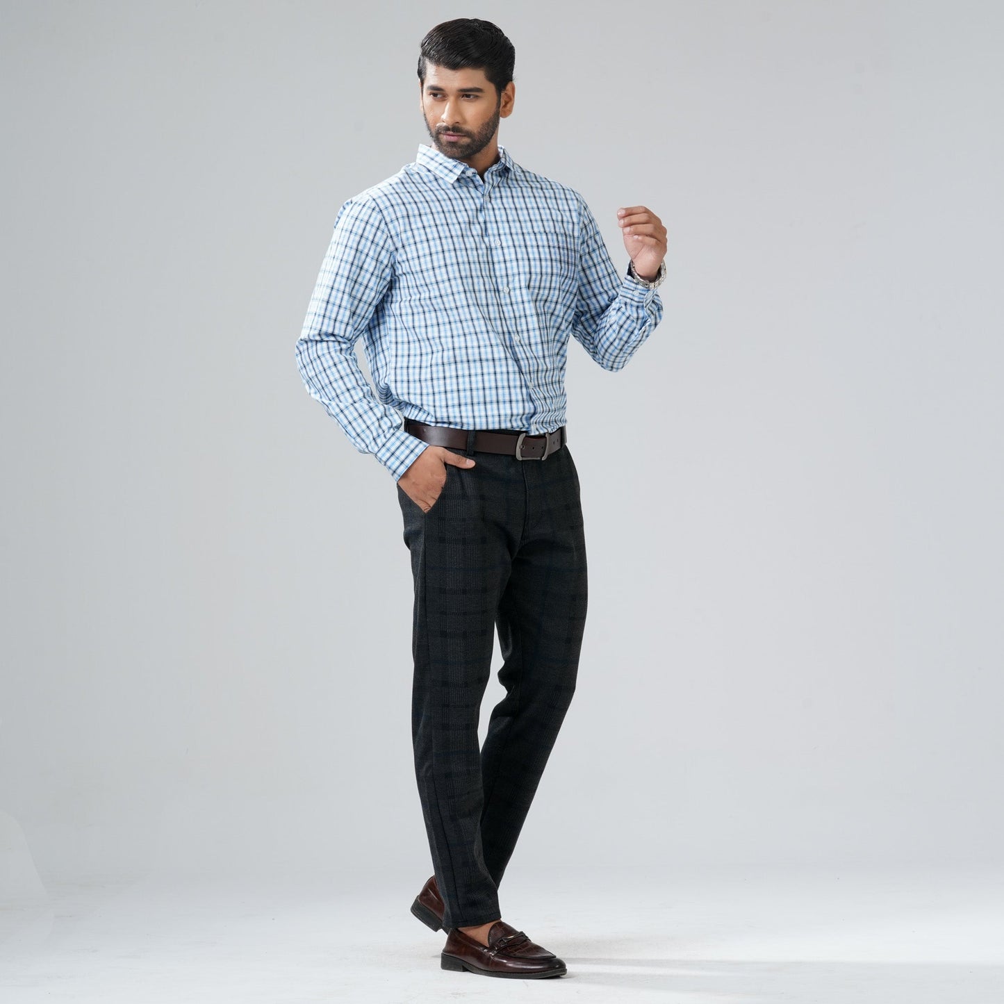 Mens Blue Check Formal Shirt