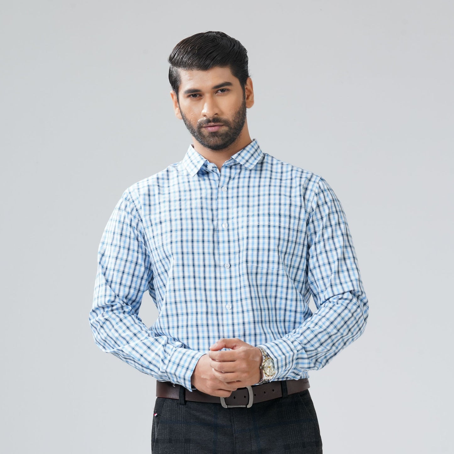 Mens Blue Check Formal Shirt