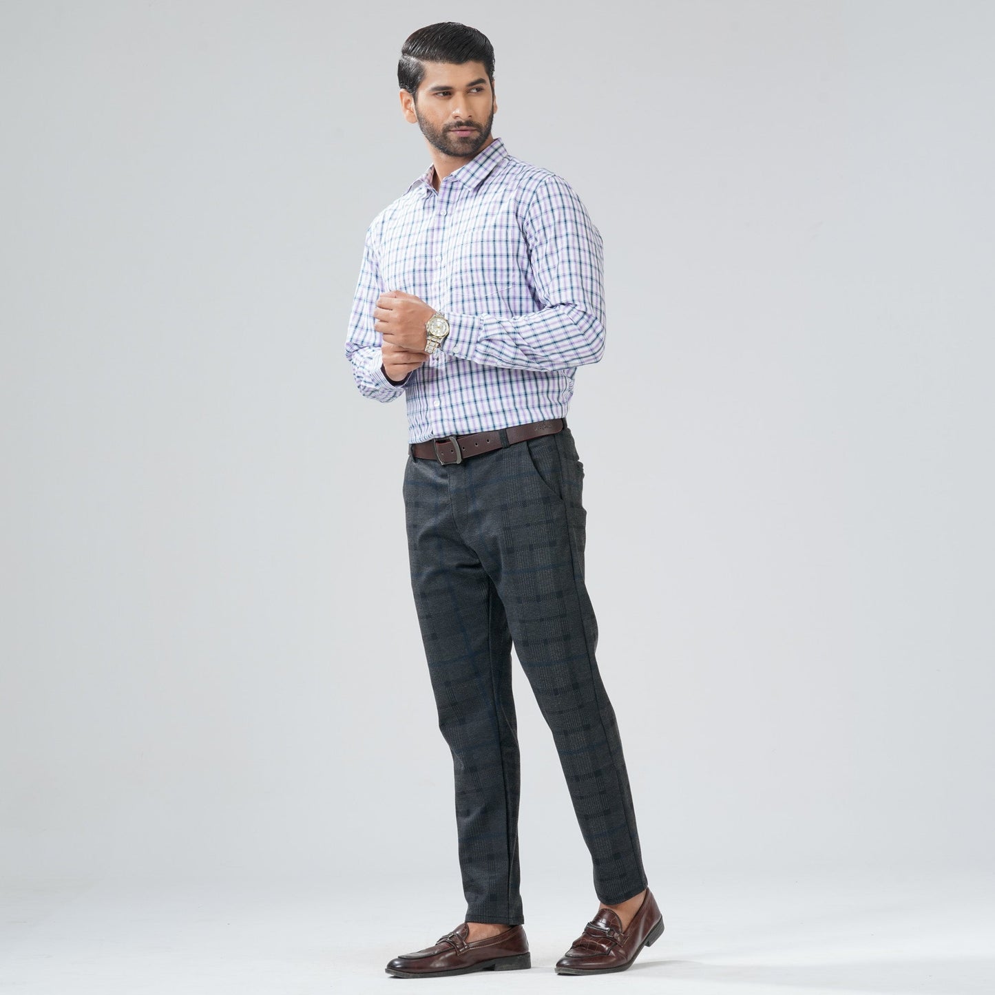 Mens Purple Check Formal Shirt