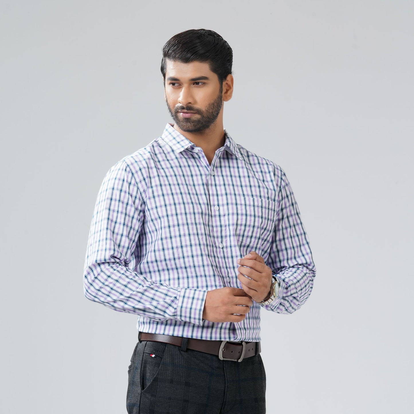 Mens Purple Check Formal Shirt