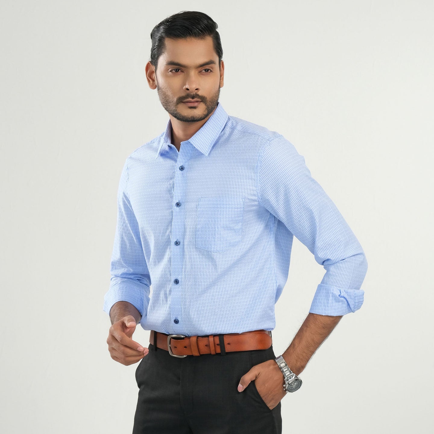 Men's Sky-Blue Striped Shirt