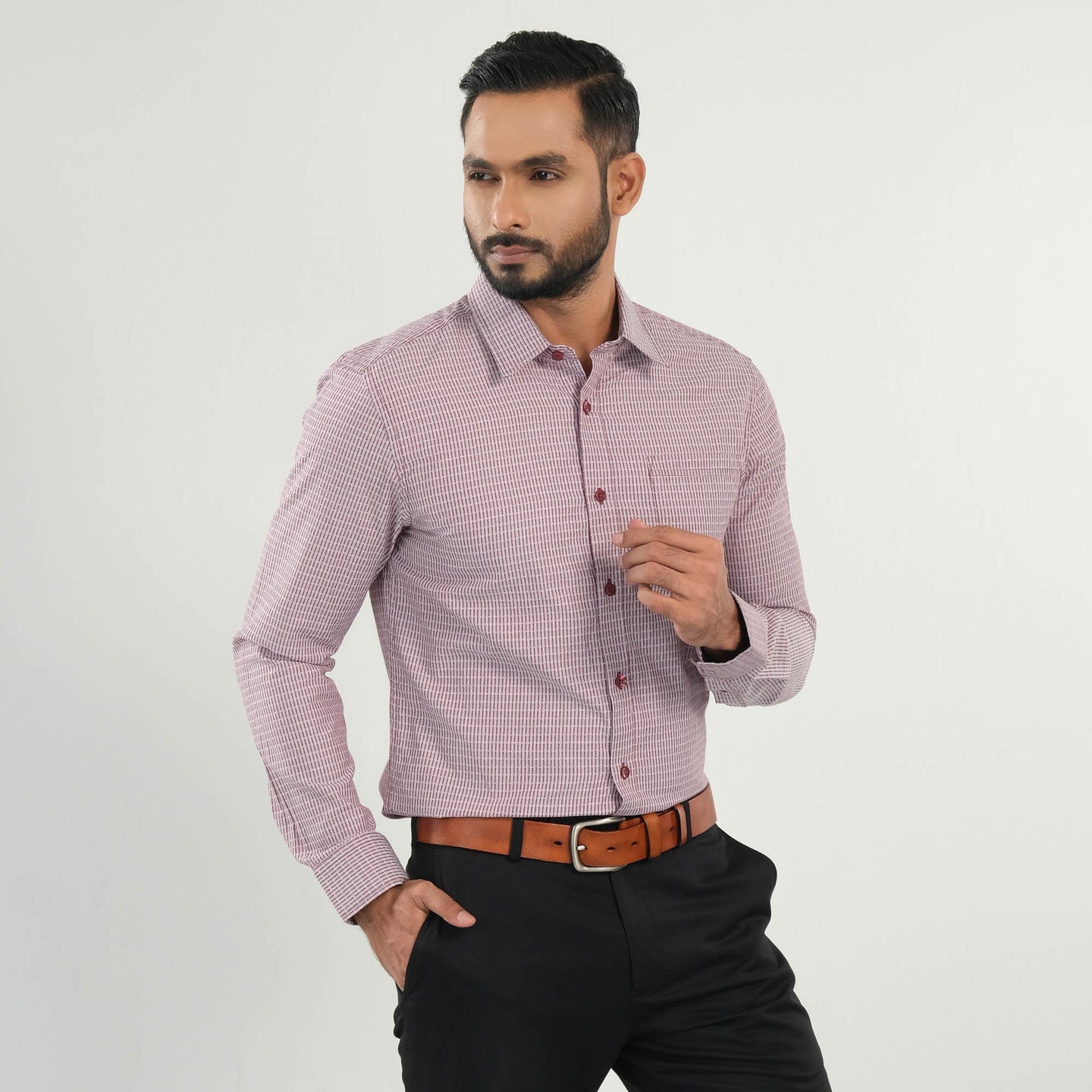 Men's Maroon Stripe Formal Shirt