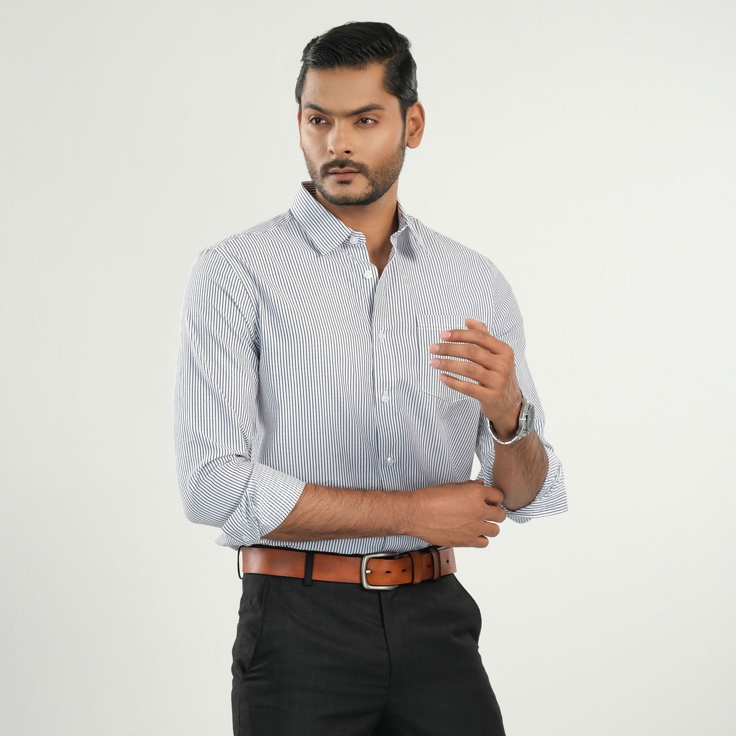 Mens Black Striped Formal Shirt