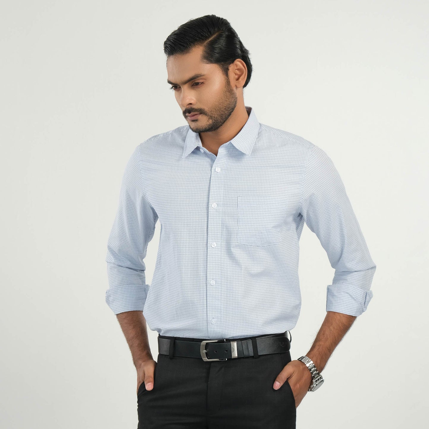 Mens Black & Blue Check Formal Shirt