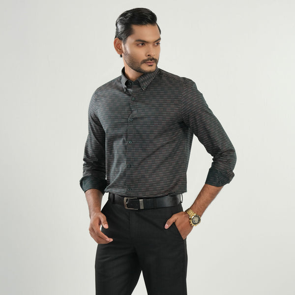 Men's Green Stripe Formal Shirt