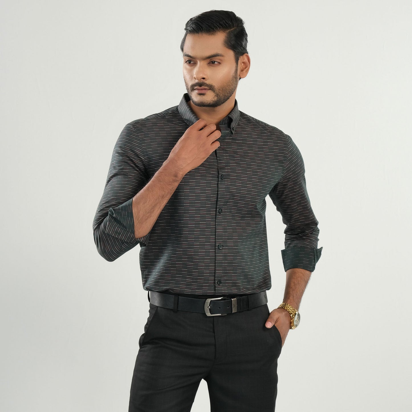 Men's Green Stripe Formal Shirt